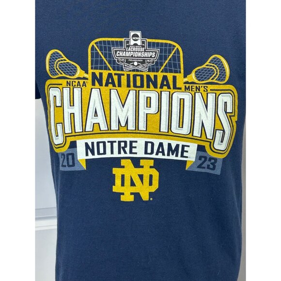 Blue 84 Mens Notre Dame Lacrosse 2023 National Champions Cotton T-Shirt M Navy - Picture 2 of 7